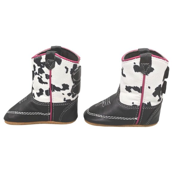 Lil Boot Barn Baby Cow Print Western Boots Size 2 Black/White Faux Leather & Can - Picture 6 of 16